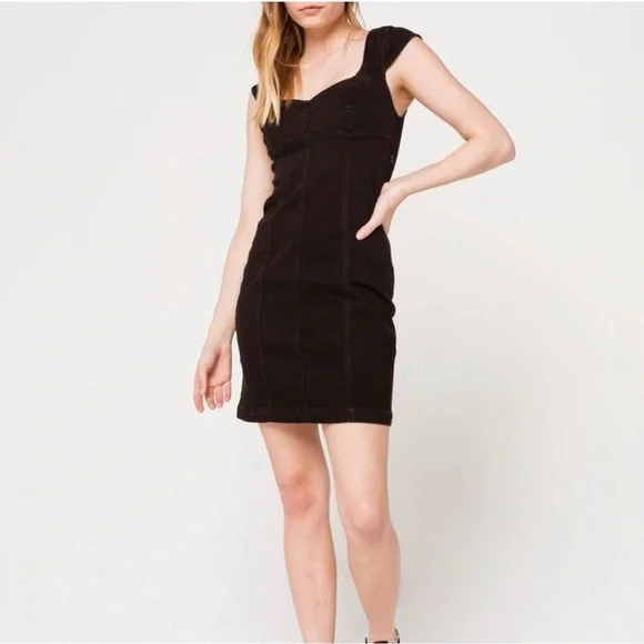 black bodycon denim dress Black Button Front Bodycon Denim Dress